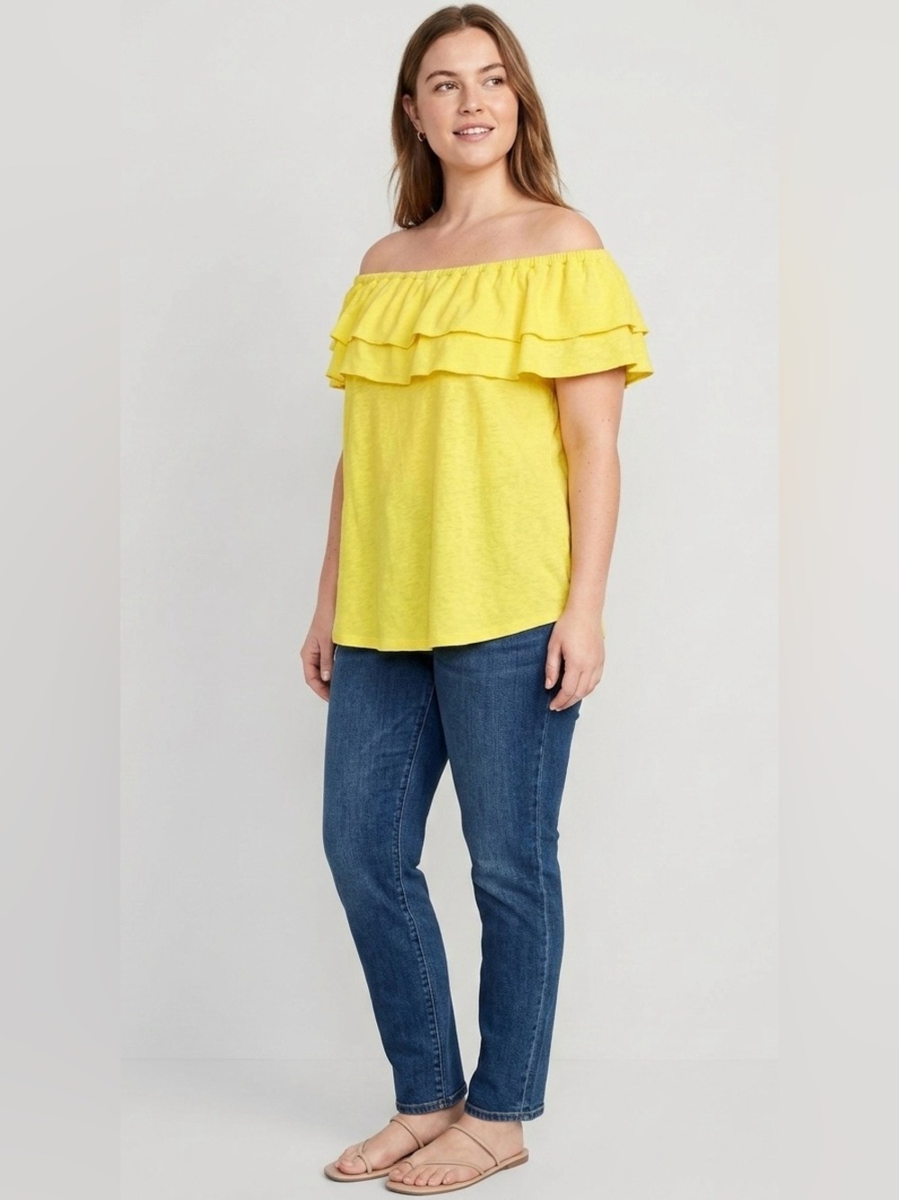 Lauren Ralph Lauren Yellow Off-The-Shoulder Ruffle Top - Size L
